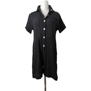 🐝 black cotton and linen short-sleeved romper by Jasmine